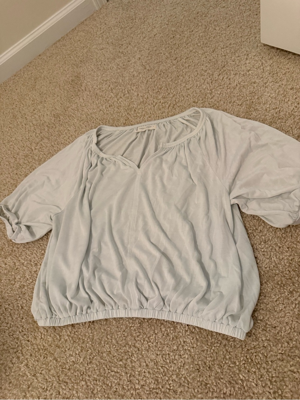 Lucky Brand Light Blue Peasant Blouse with Elastic Hem